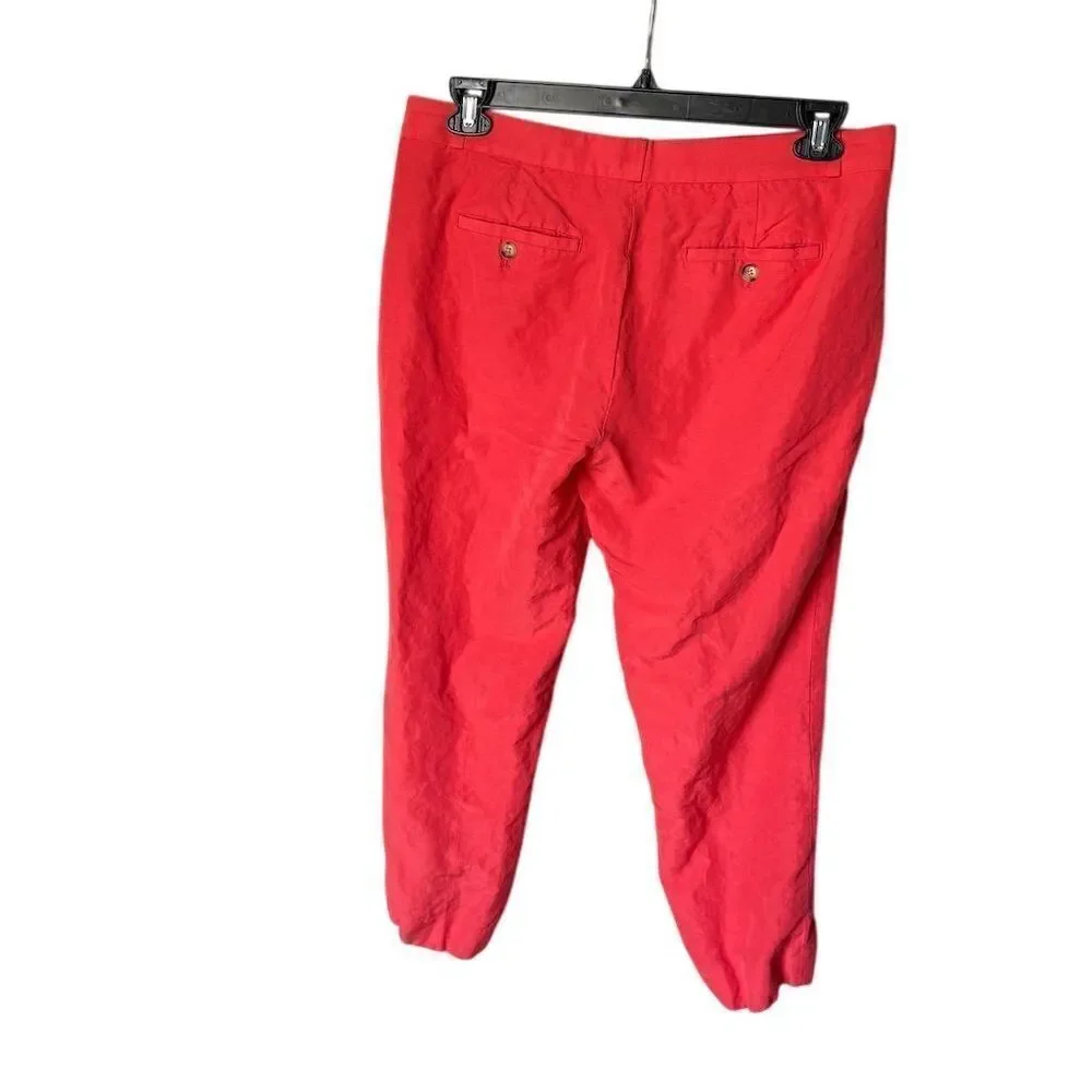 Banana Republic Linen Blend Ankle Pants Size 10 Red Coral Straight Leg Resort